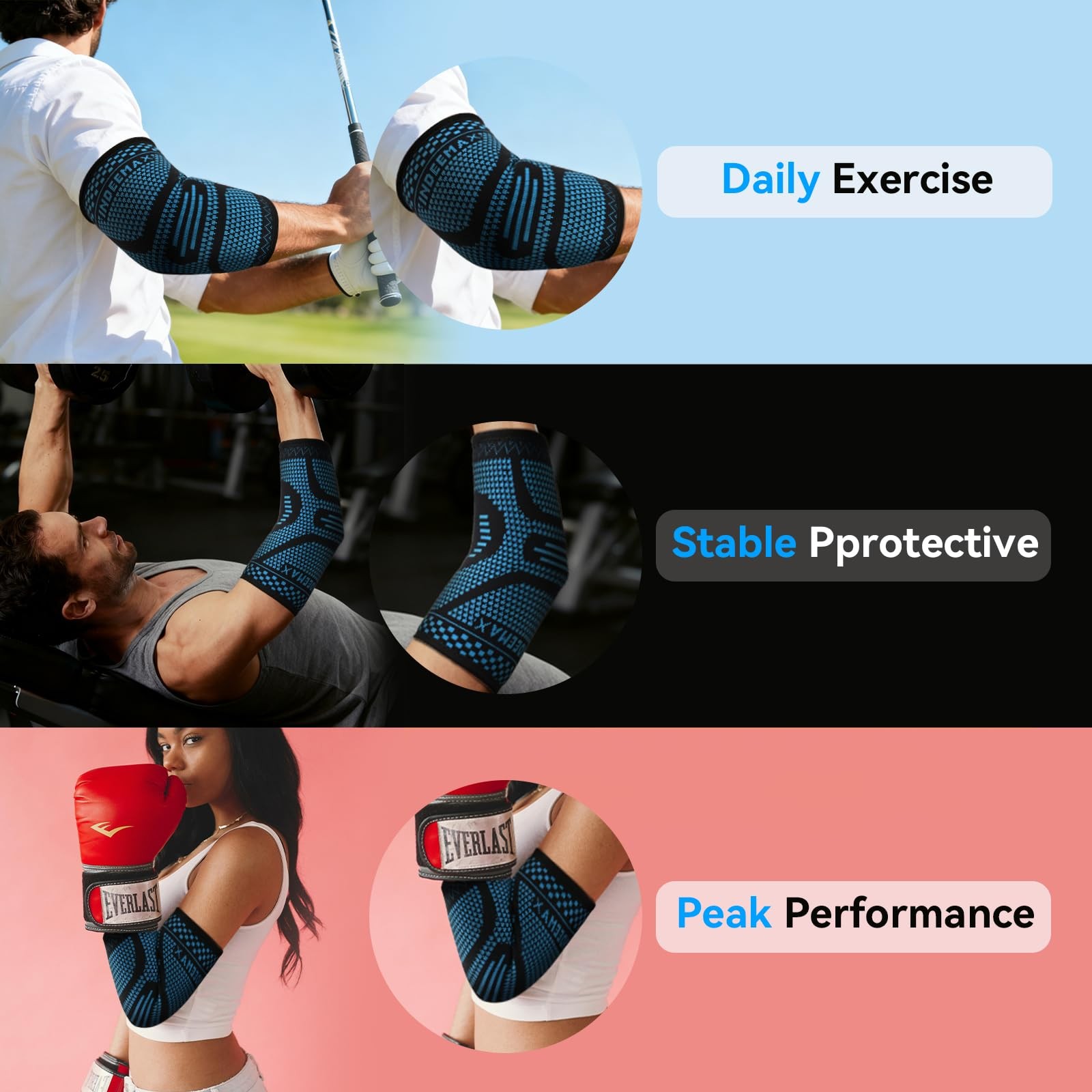 2 Pack Copper Elbow Compression Sleeve for Tennis Golfers Joint Pain Relief