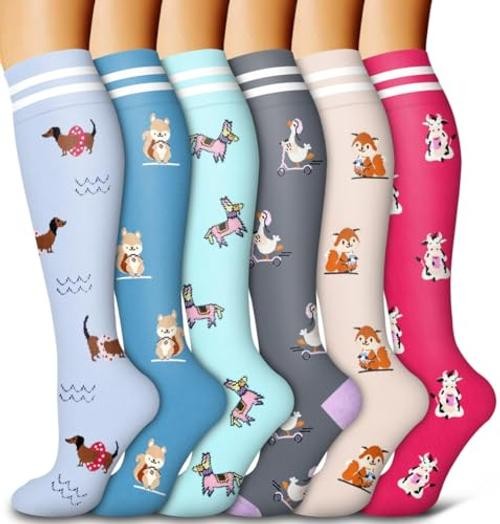 6 Pack Copper Compression Socks for Large-X-Large D-assorted1-small animal-1