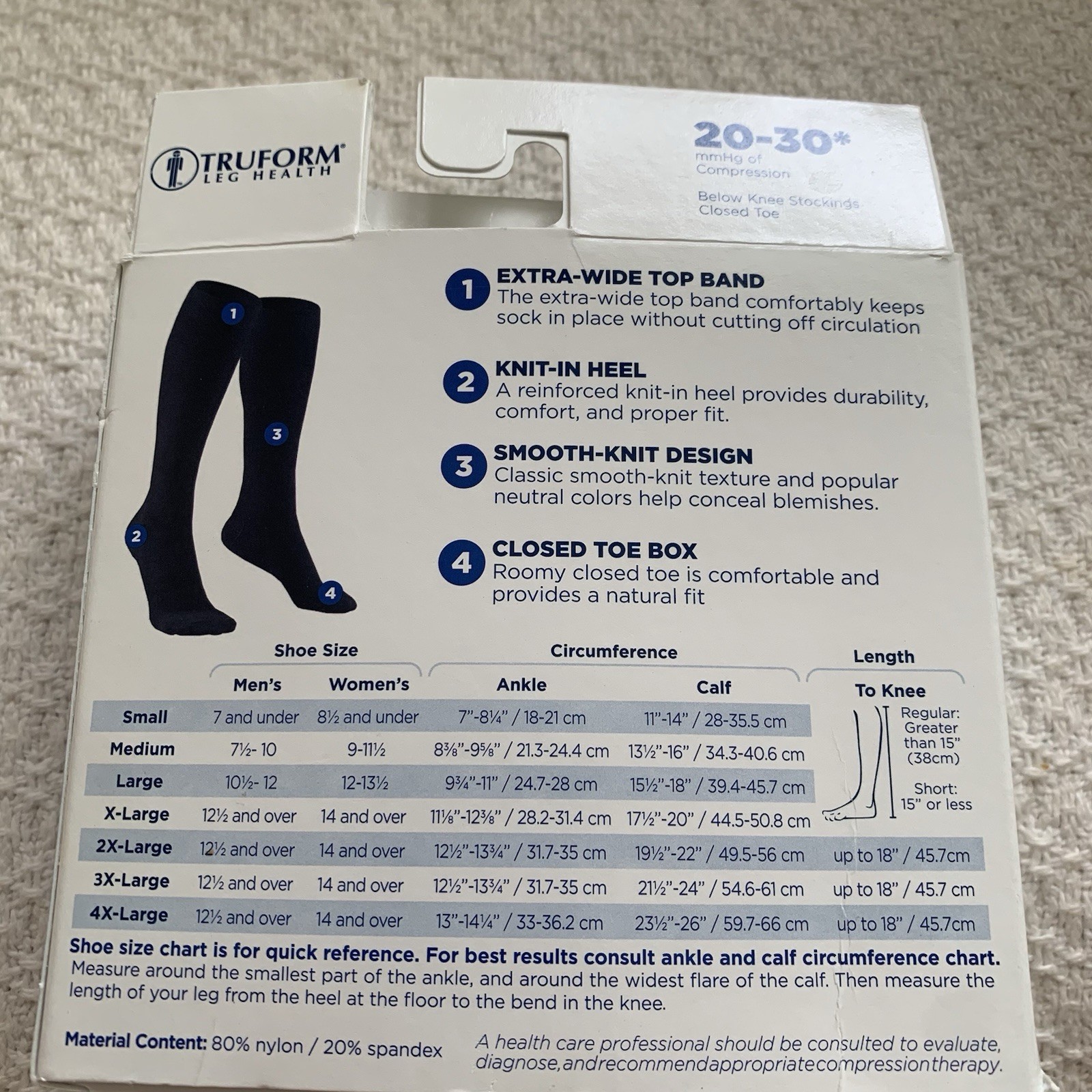 Truform Leg Health Medical Black Size XL Unisex Compression Stockings 20-30 mmHg