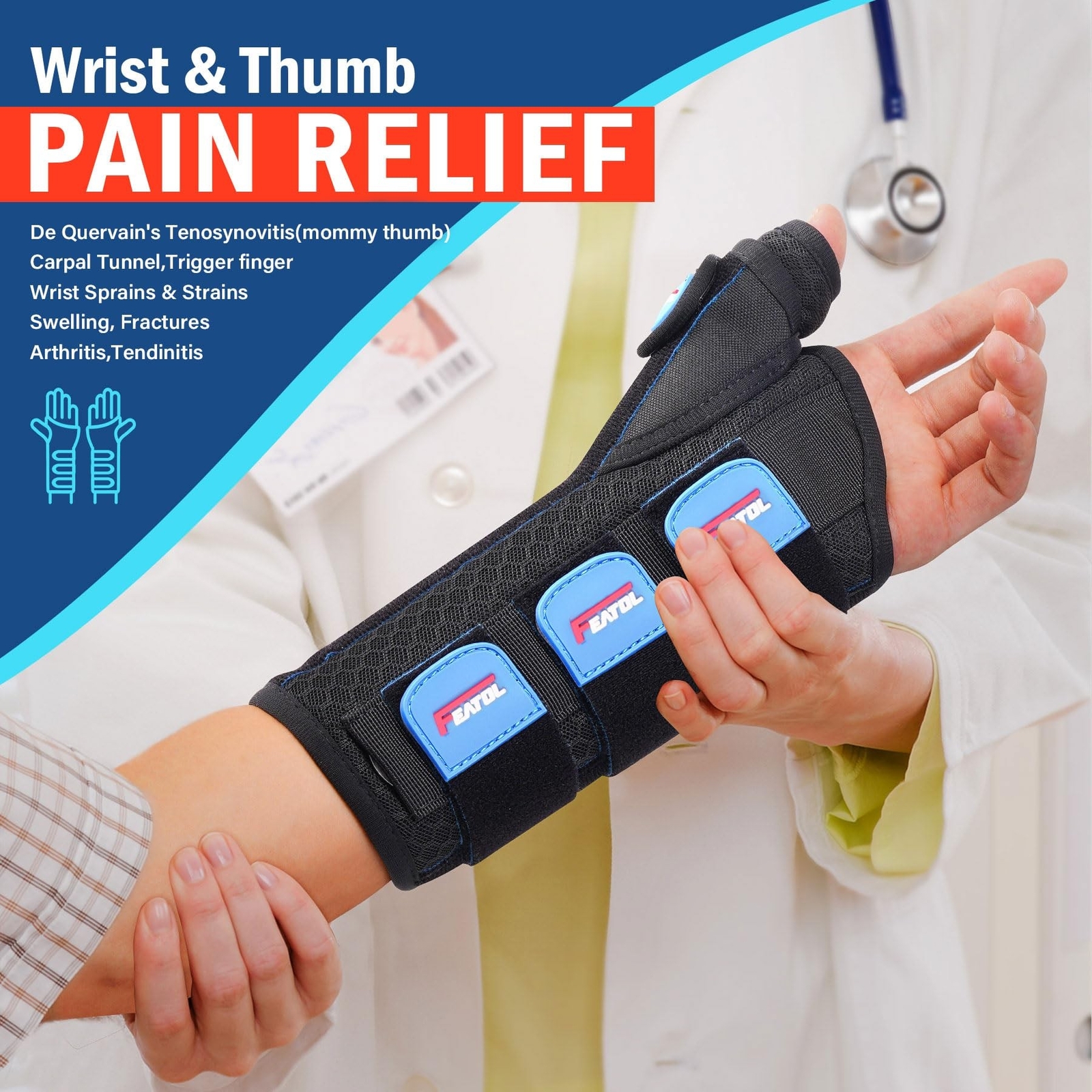 FEATOL 2 Pack Wrist Brace with Thumb Spica Splint for De Quervain’s Tenosynov…