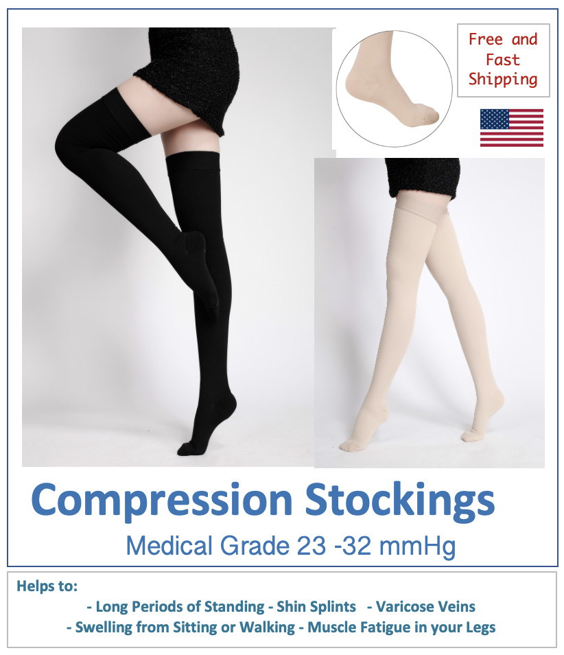 Compression Stockings Large 23-32 mmHg Women Men Thigh Length Hose Closed Toe