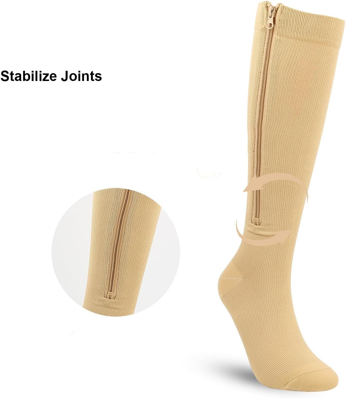 Zippered 15-20mmHg Compression Stockings for Everyday Use and Outdoor Activities
