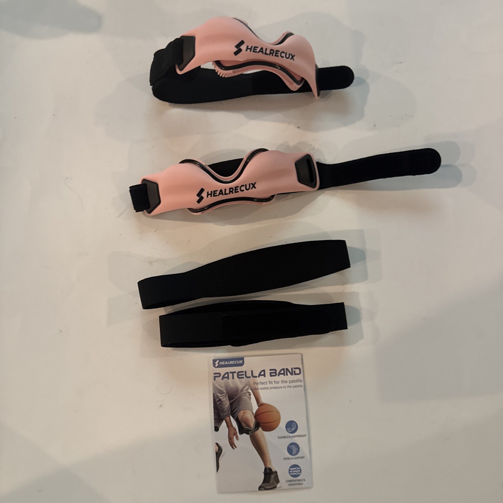 Healrecux Patellar Tendon Support Strap Knee Brace 2 Pack Adjustable Pink