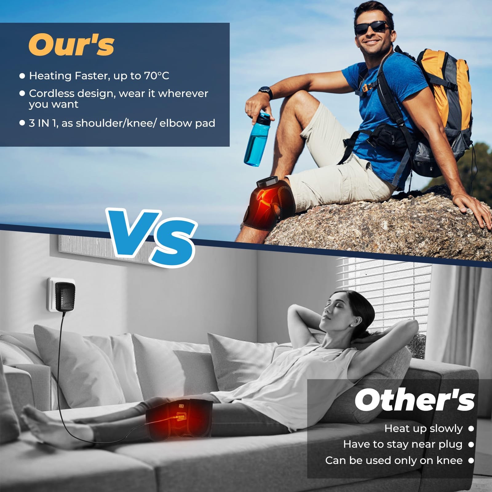 Heated Knee Brace Cordless Heating Pad Multiple Modes Wrap Men Women Seniors