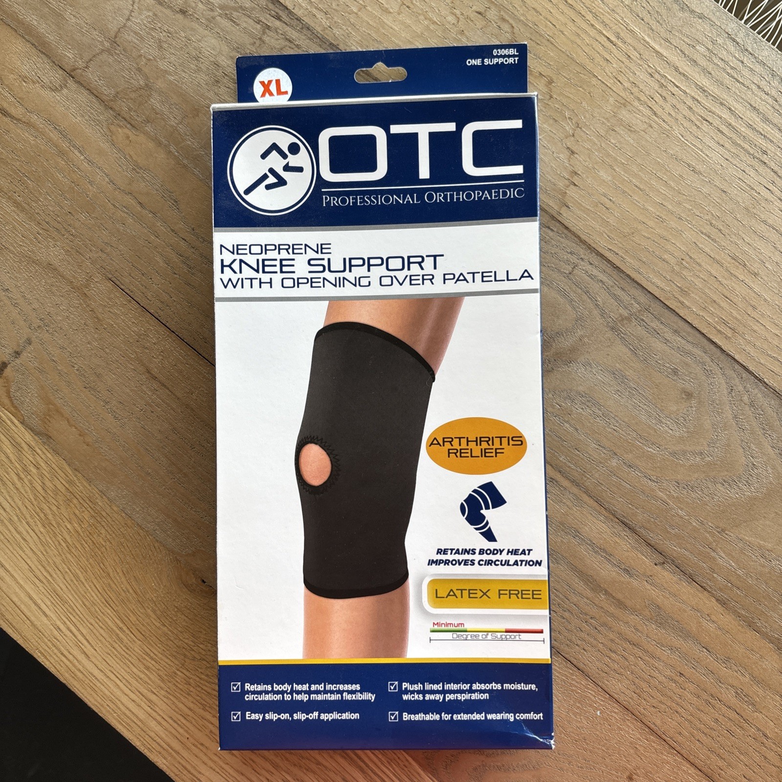 NEW – OTC XL Knee Support, Open over Patella, Neoprene, Black, Latex Free