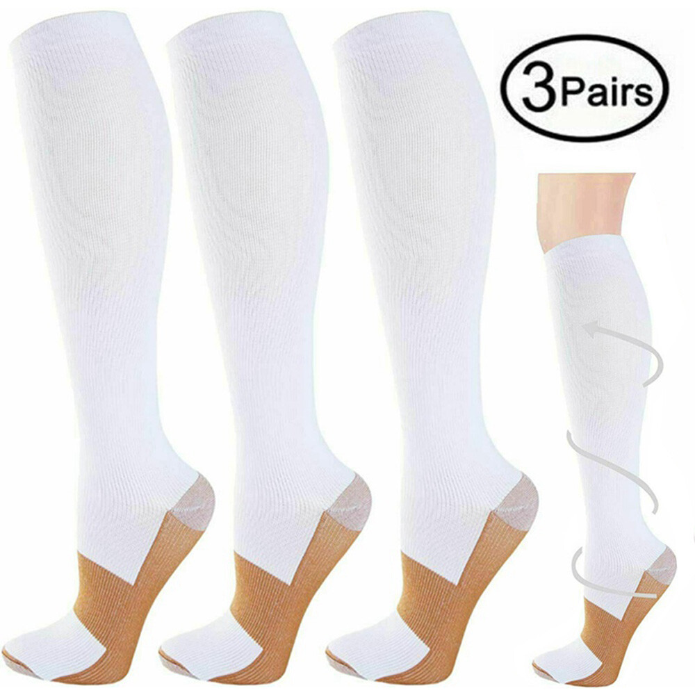 Calf-Length Compression Stockings 3 Pairs 20-30mmhg Medical Black,Beoge,White