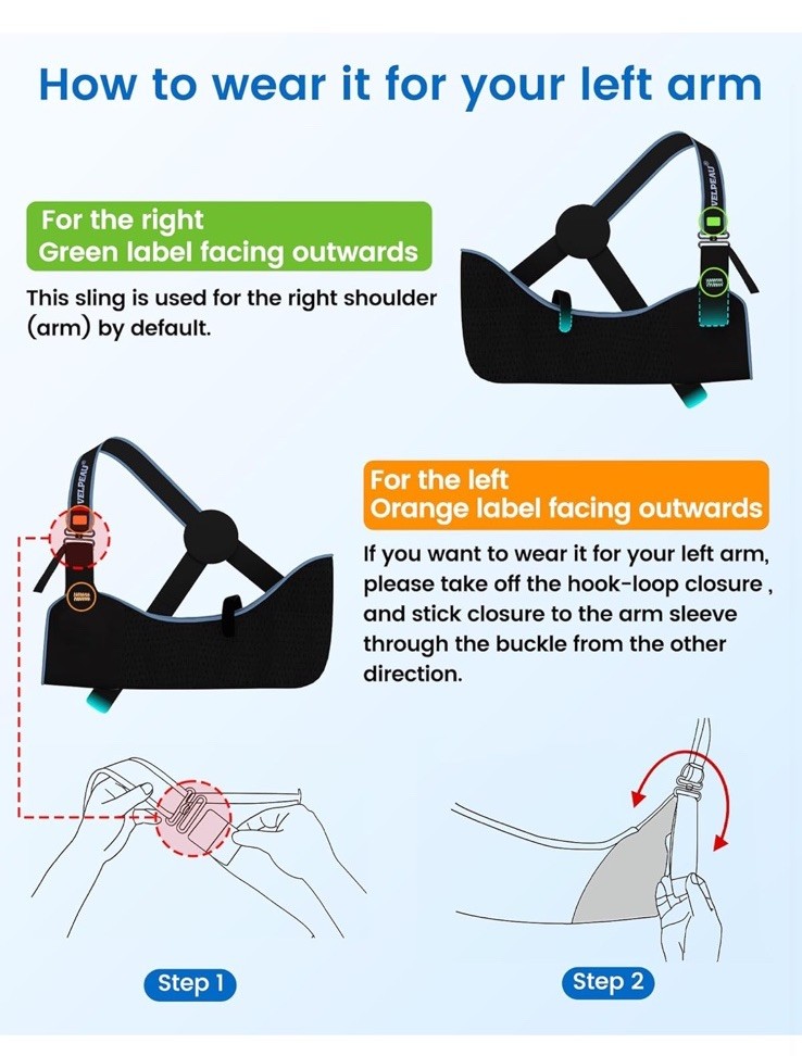 VELPEAU Arm Sling Shoulder Immobilizer, Right Or Left, Medium, Bust 29.5″-33.5″