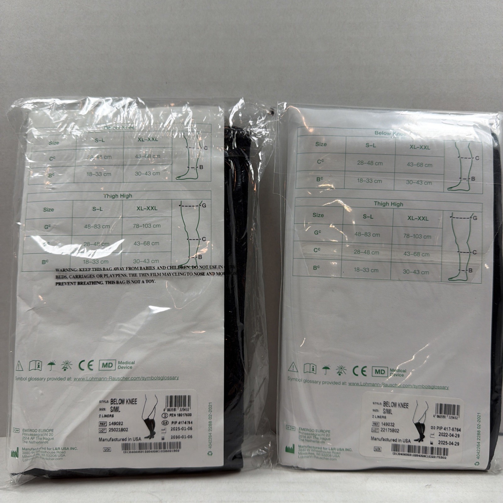 2 Pair LR ReadyWrap Liner Below Knee Black Size S M L Small Medium Large New