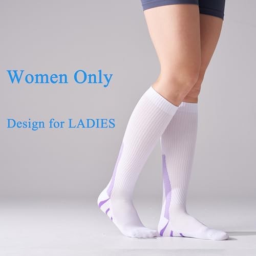 4 Pairs Compression Socks For Women and Men 20-30mmHg Small-Medium White Mix