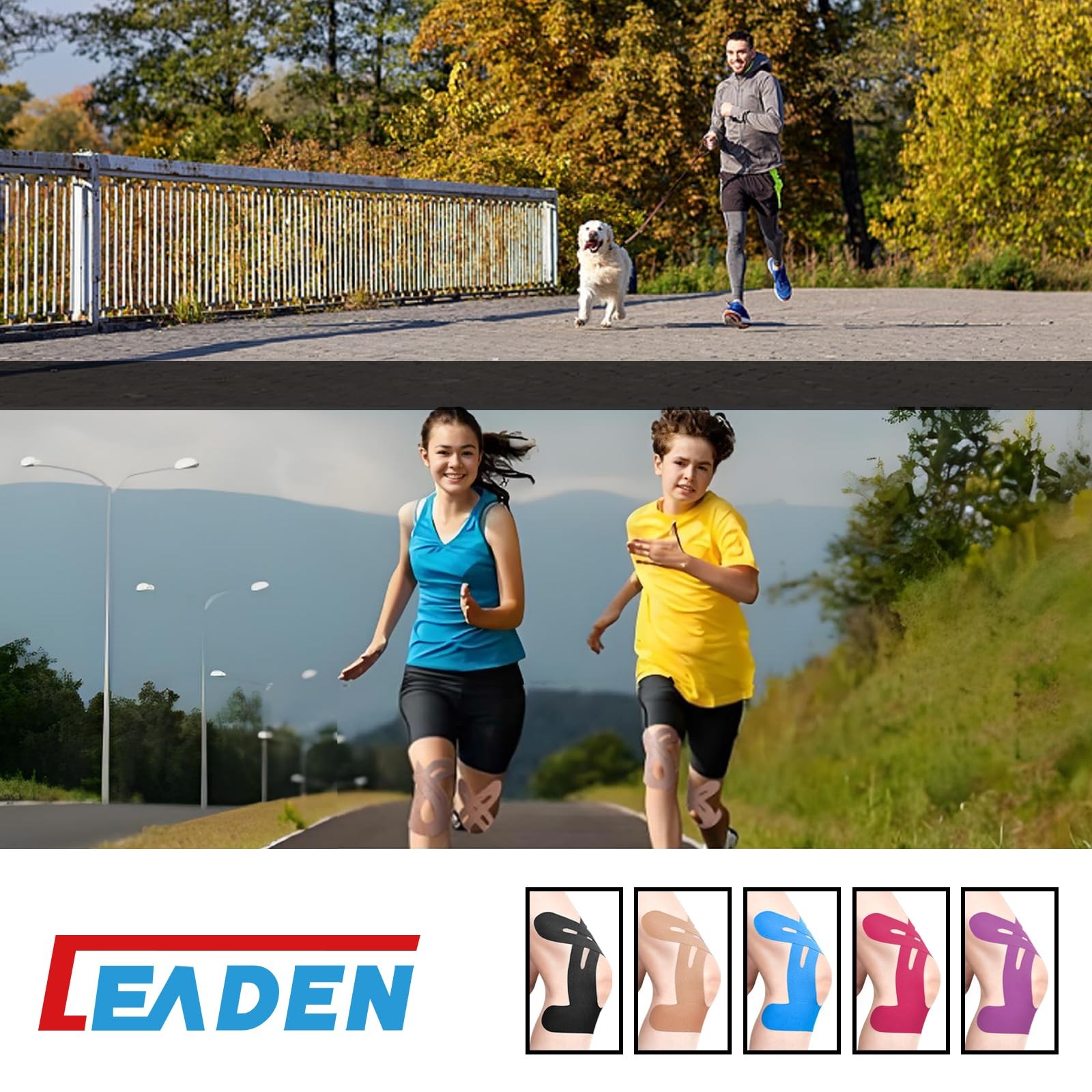IEADEN Precut Kinesiology Tape for Knees, 20 Pcs – Knee Support & Stability,