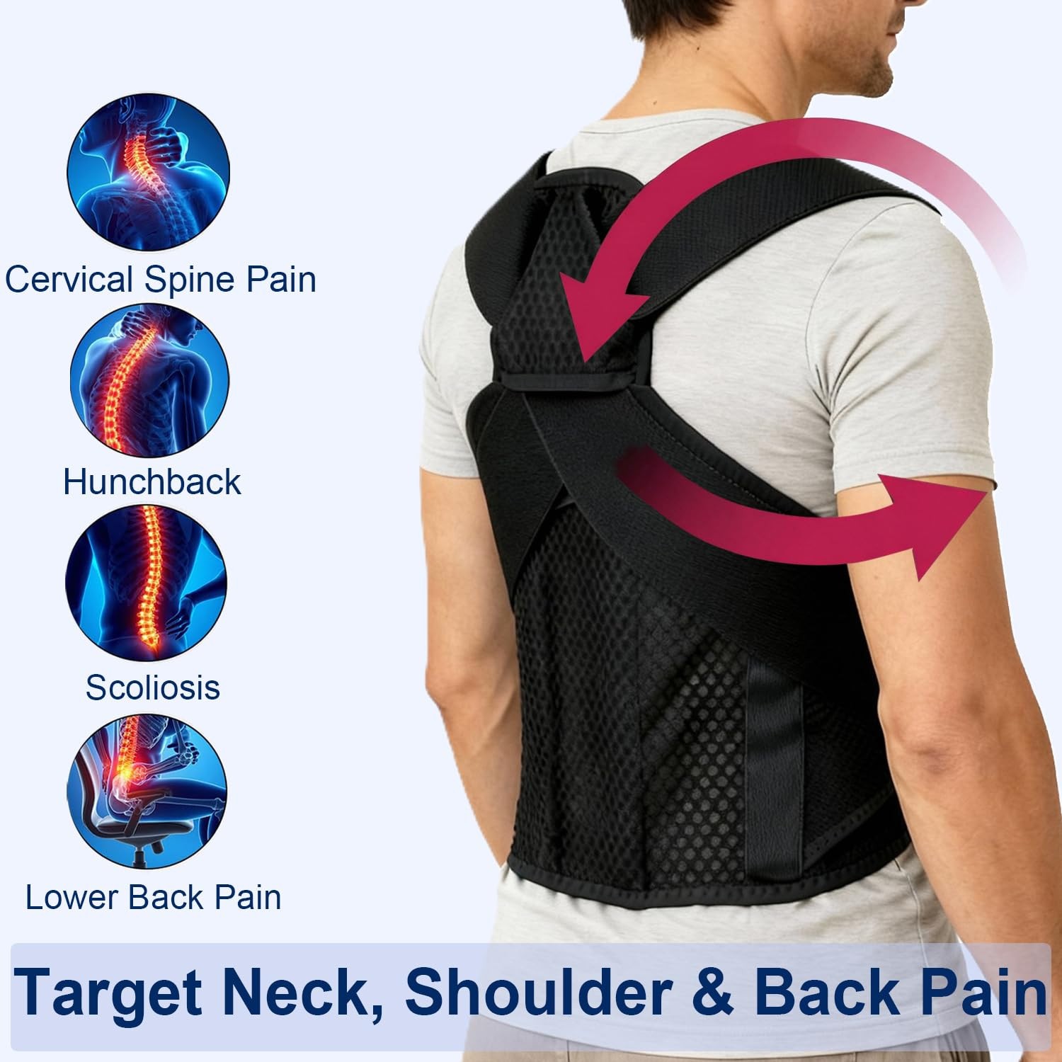 Back Posture Corrector Brace Back-Anchored Shoulder Support Unisex XS/S