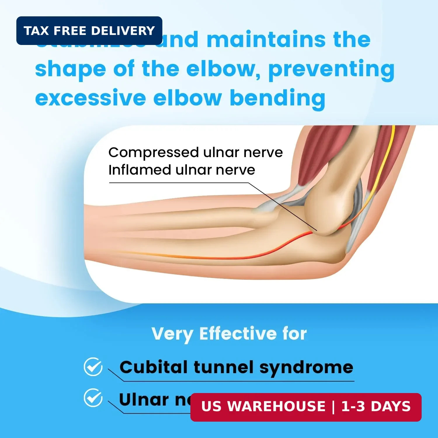 Cubital Tunnel Syndrome Elbow Brace, Ulnar Nerve Entrapment Splint, Elbow Immobi