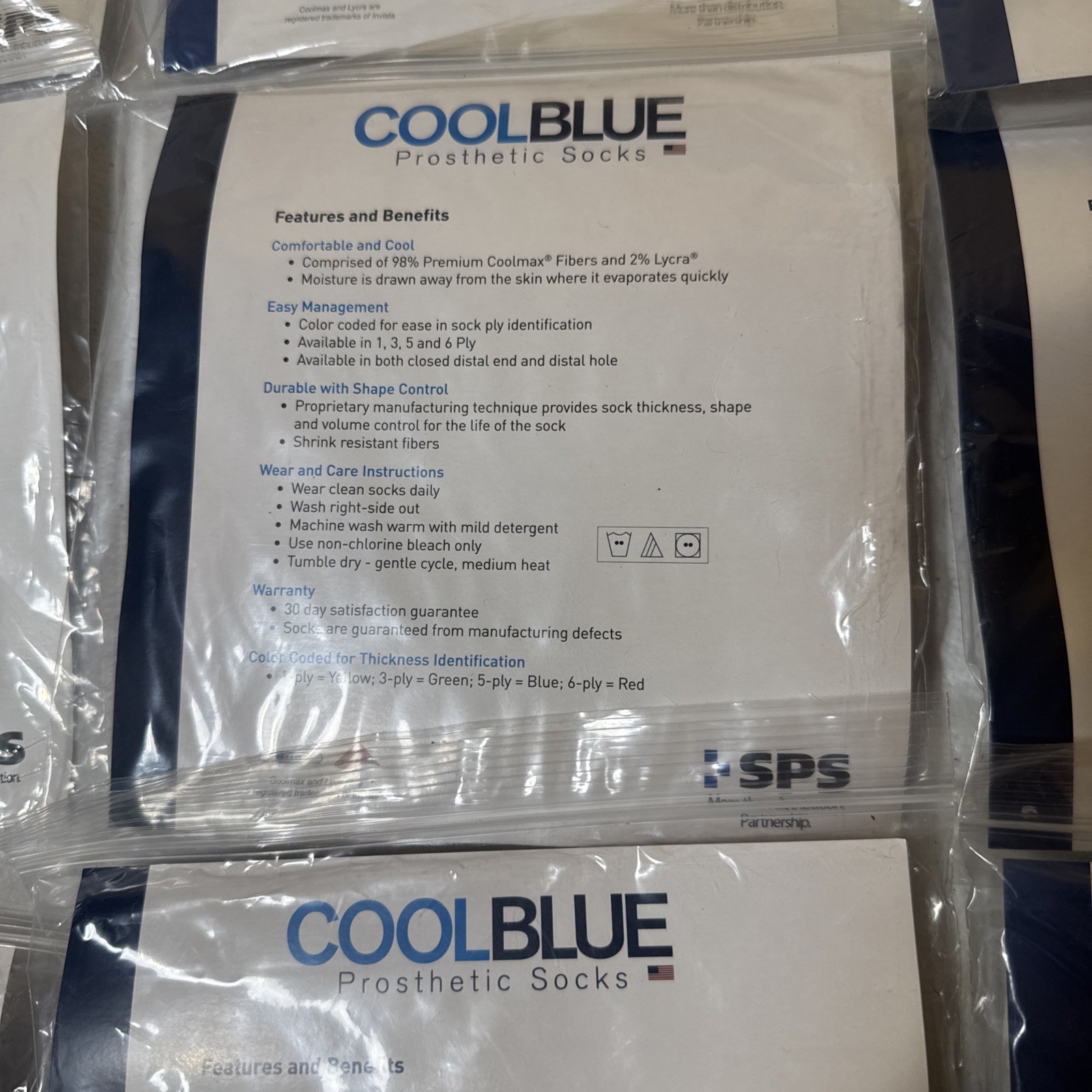 Lot Of 9 CoolBlue Prosthetic Socks 5-Ply Size 1-2 Length 10″-14″ White CB5MDSH2