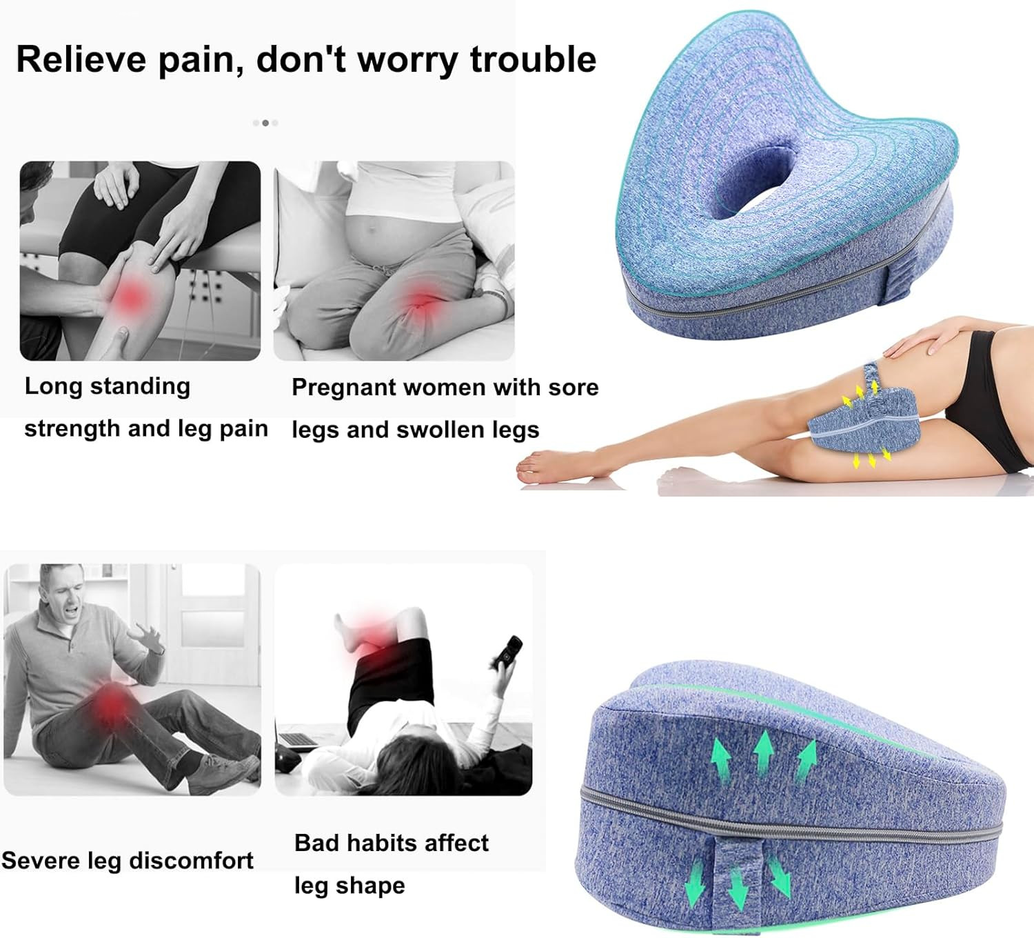 Memory Foam Knee Pillow for Side Sleepers, Adjustable Leg Support for Alignment