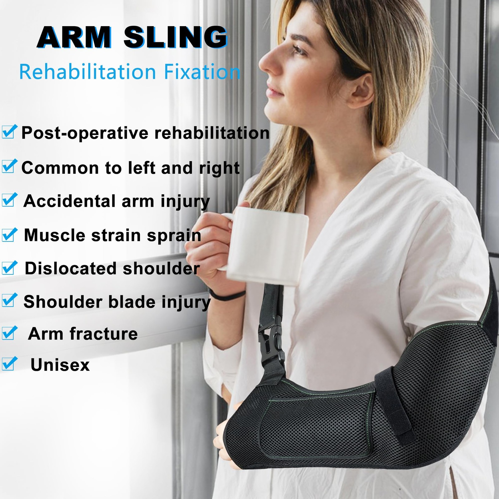 Breathable Arm Sling,Padded Shoulder Brace with Anti-Slip Thumb Loop,Unisex I…