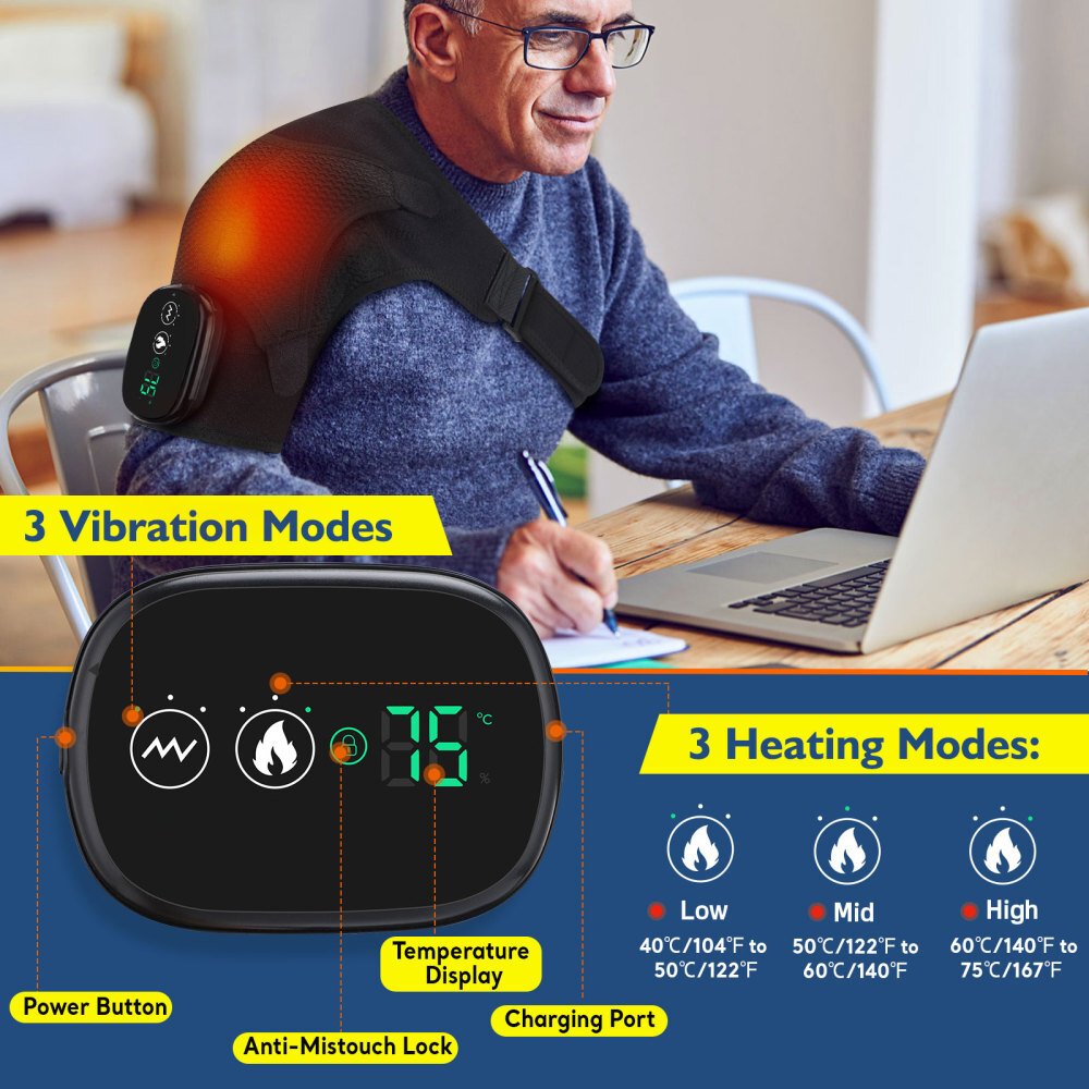 Electric Heating Vibration Shoulder Brace Joint Pain Relief Massager Wrap Strap