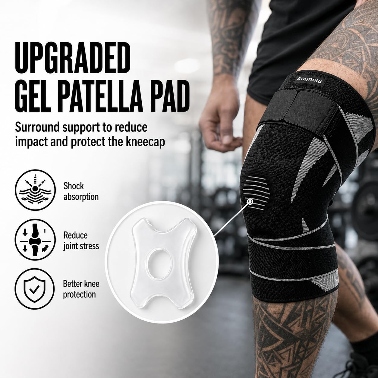 Anynew Knee Brace for Men and Women, Adjustable S/M, With Stabilizer