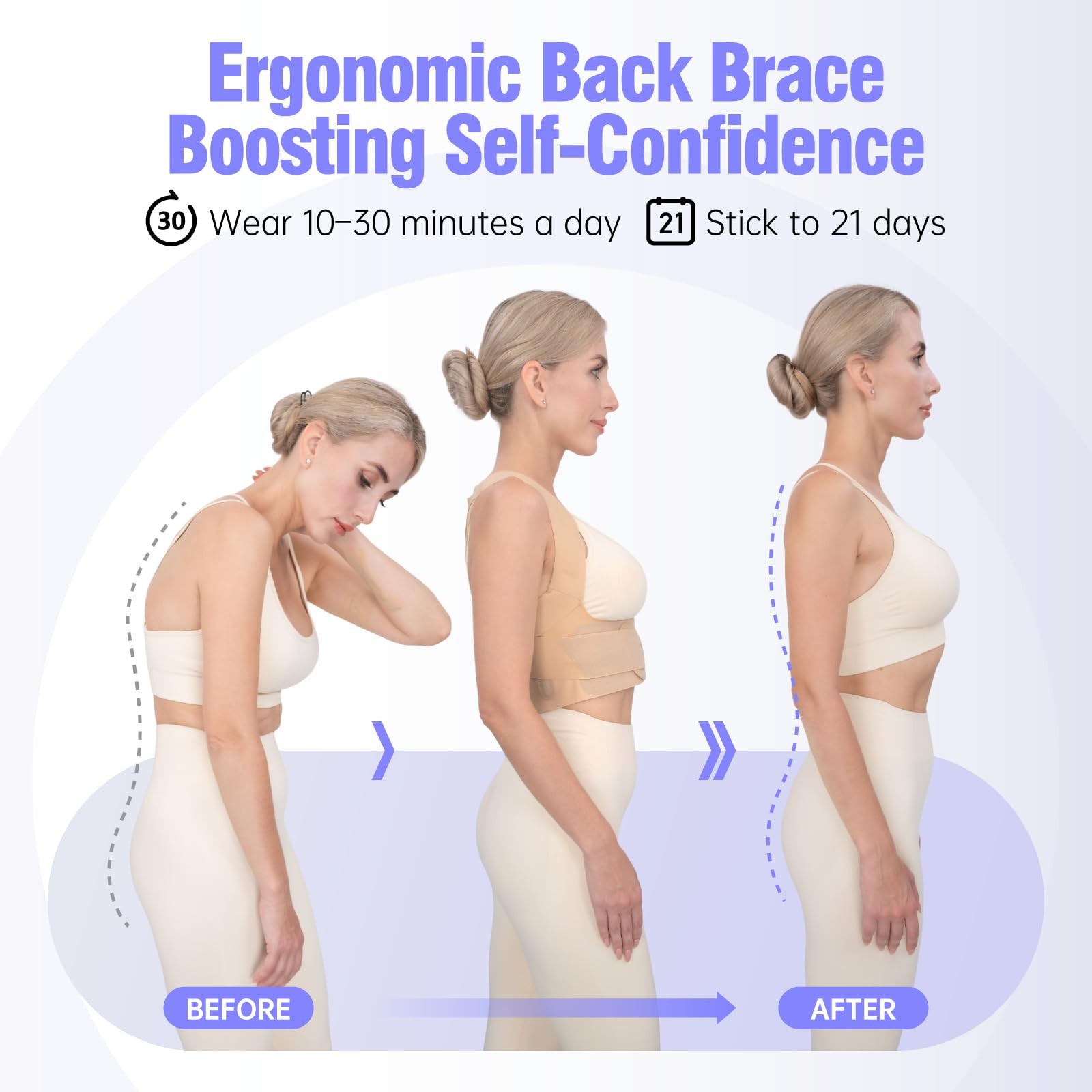 LuxuMach Posture Corrector for Women, M (Under Bust 34.3″–38.2″), Beige