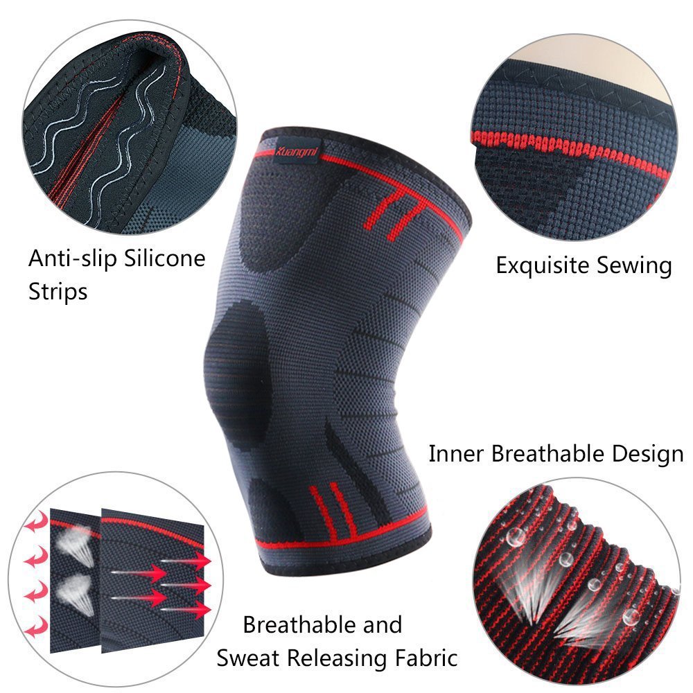 Kuangmi Knee Sleeve Compression Brace Breathable Sports Support Blue 1PC