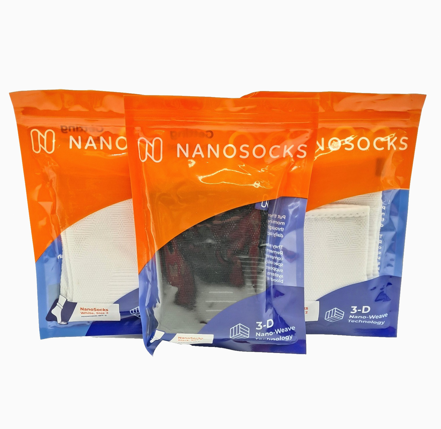 LOT NanoSocks 3D Nano-Weave Technology Size 2 Compression Socks 2 White 1 Black