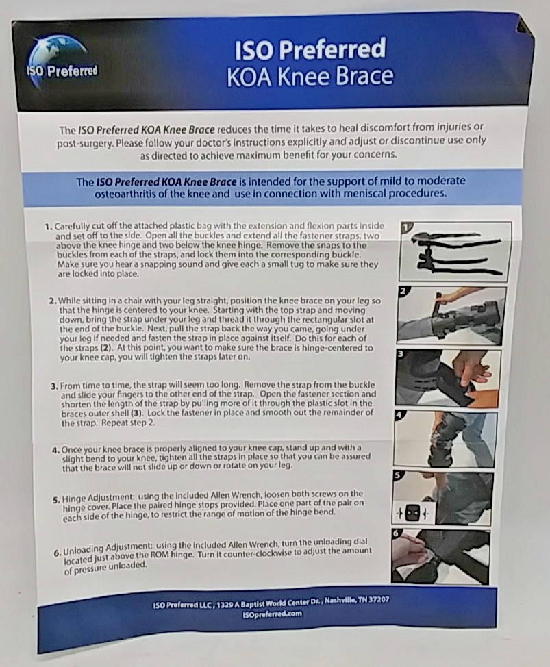 ISO Preferred KOA Hinged Knee Brace KN207SL Size UNI/Left w/Sleeve New Universal