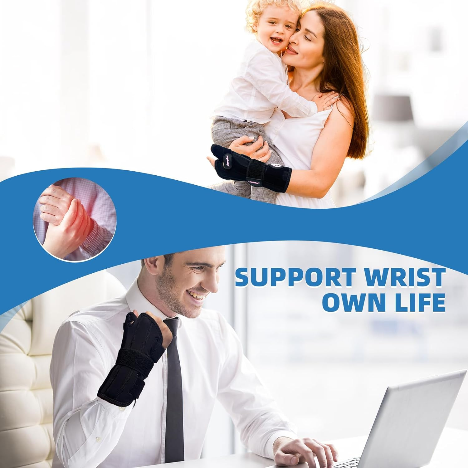 Carpal Tunnel Wrist Brace with Thumb Support, Day & Night Thumb Spica Splint for
