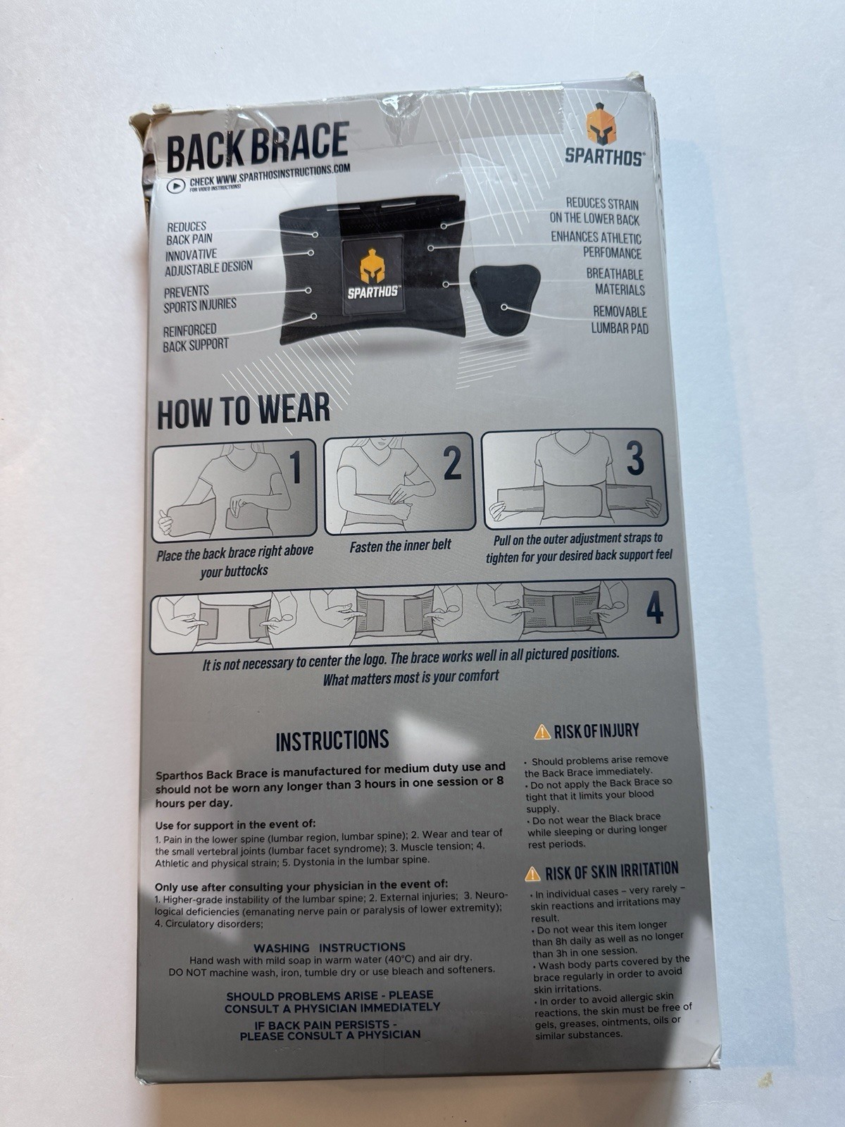 Sparthos Back Brace Lumbar Support Belt XXXL 63-73 Waist