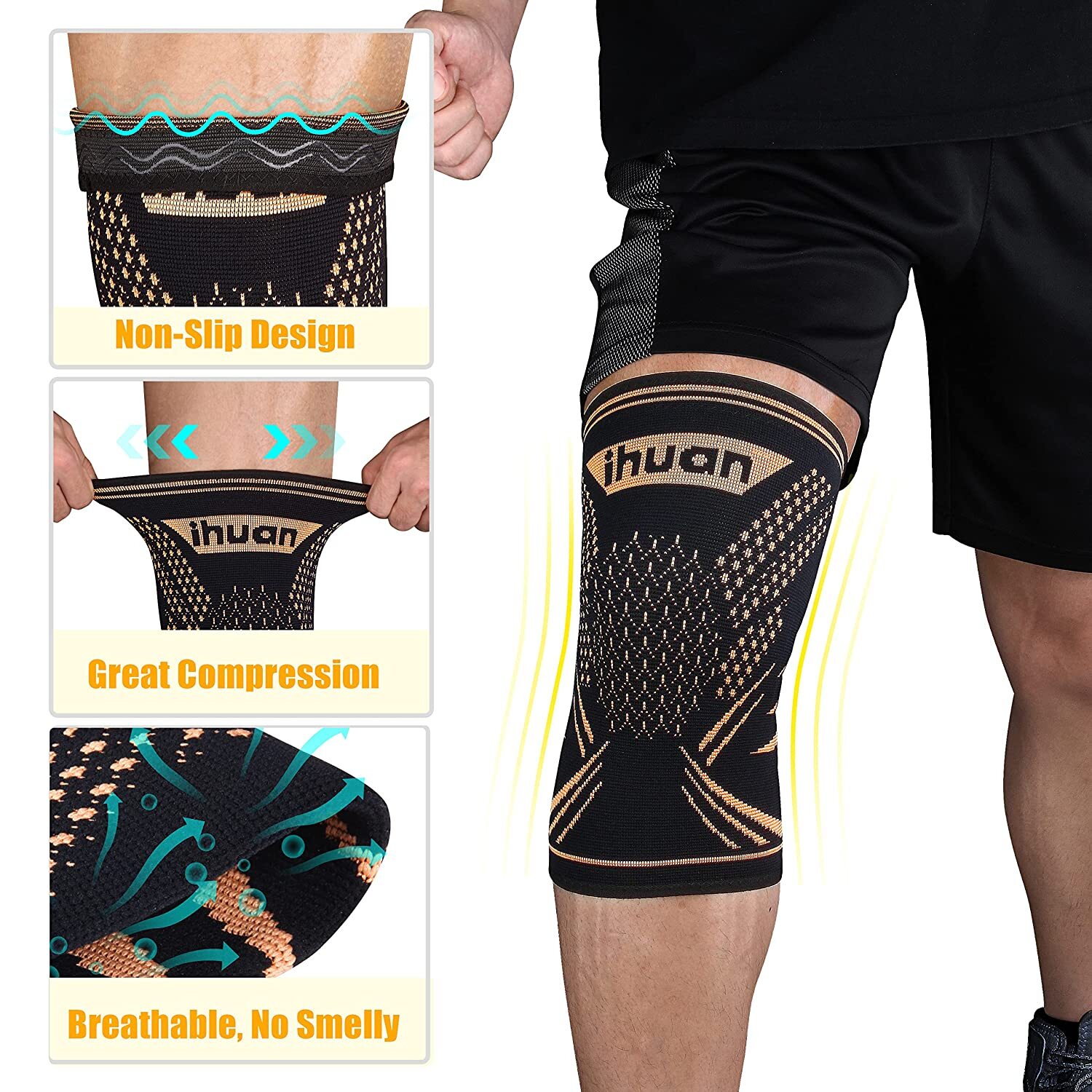 2 Pack Copper Knee Brace Compression Sleeves for Knee Pain