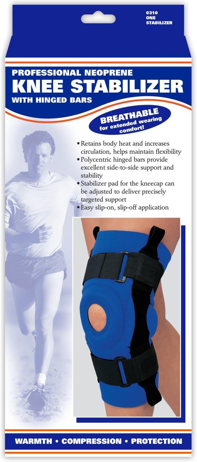 Champion/OTC Knee Stabilizer, Hinged Bars, Neoprene, Black, (Small 12.5-13.75″)