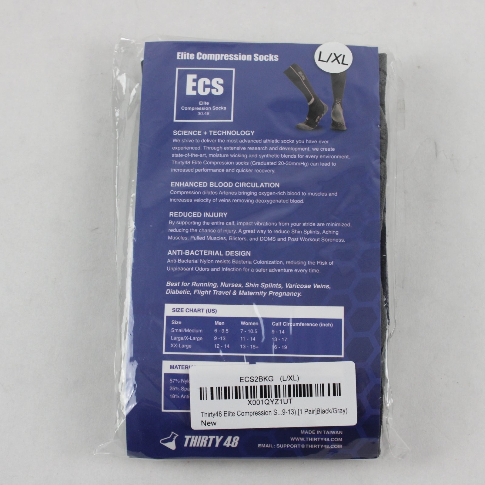 Thirty48 Compression Socks Black Gray L/XL NEW