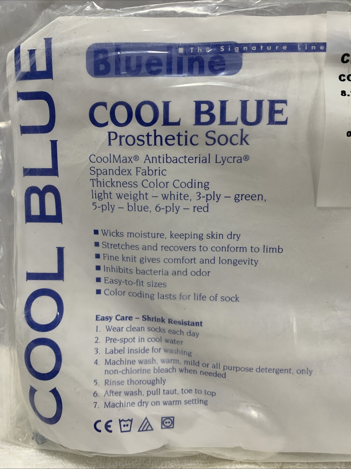 NEW Cool Blue Prosthetic Sock CB5SWSH 5ply Hole 8.25” Top 4.75”