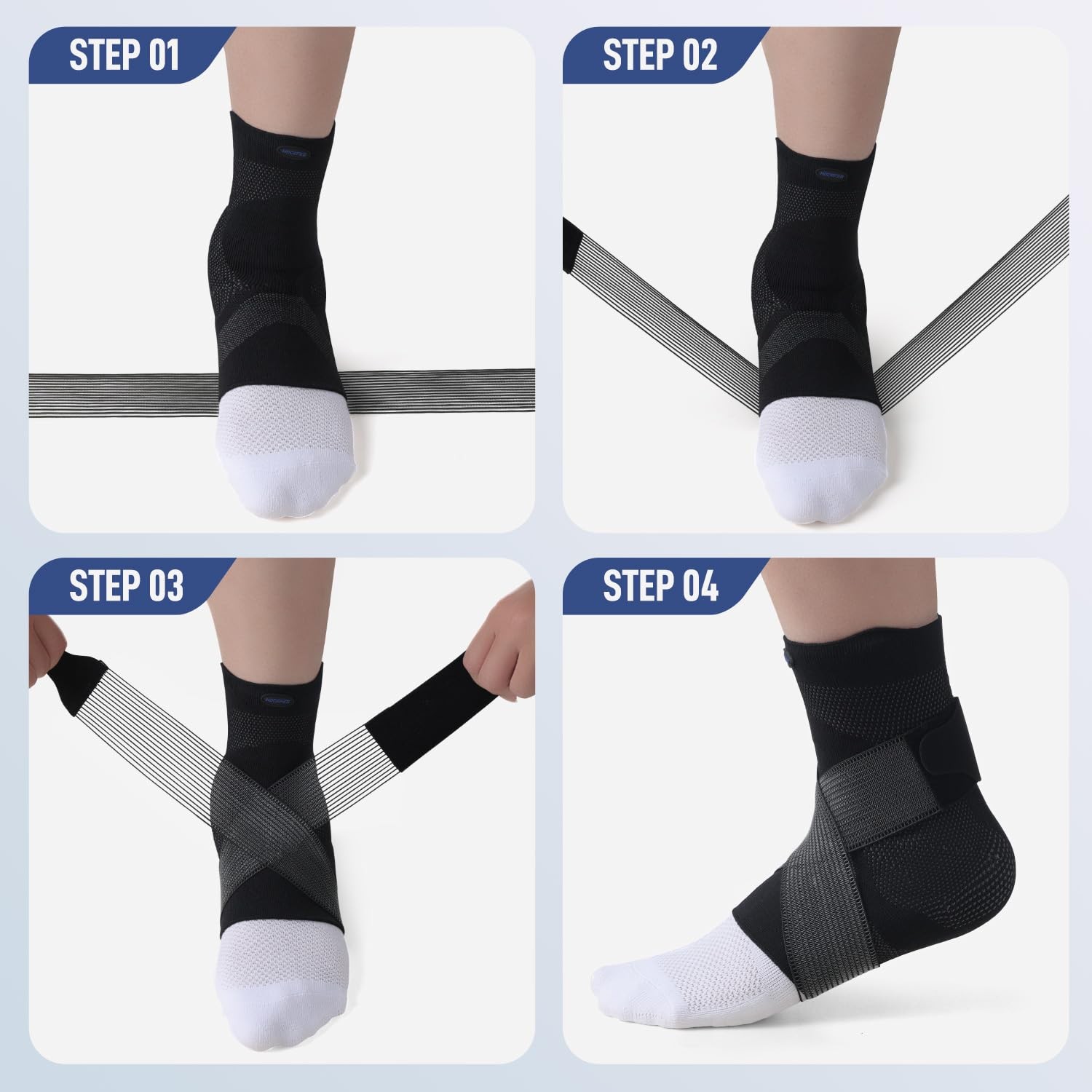Large Right Black Ankle Compression Sleeve Brace Silicone Pad Plantar Support