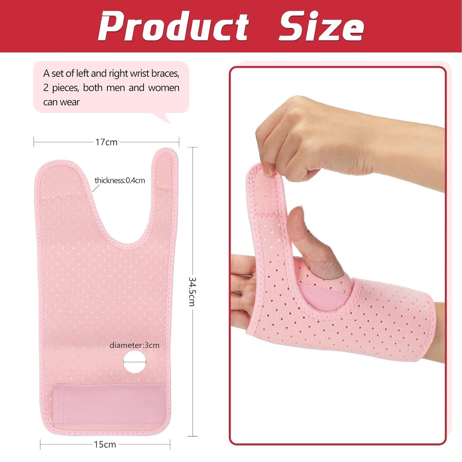 Stylish Pink Carpal Tunnel Wrist Support – Breathable Adjustable Splints, 2 Pack