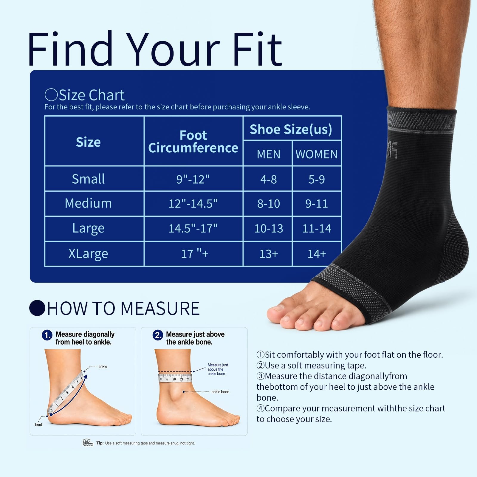 Protle Adjustable Foot Socks, Ankle Brace Compression Support Sleeve L, Black