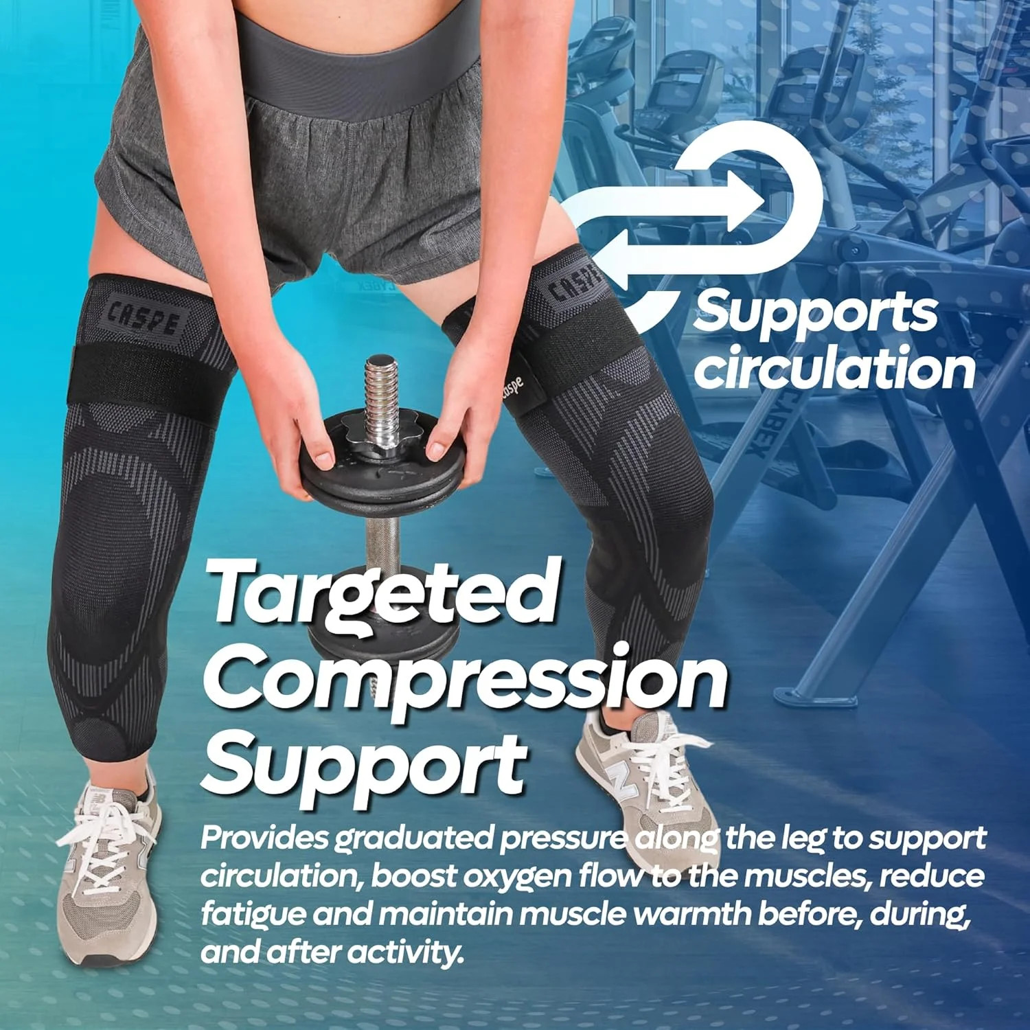 Caspe Leg Compression Sleeve With Strap, Full Length Thigh Knee Calf Support, Kn