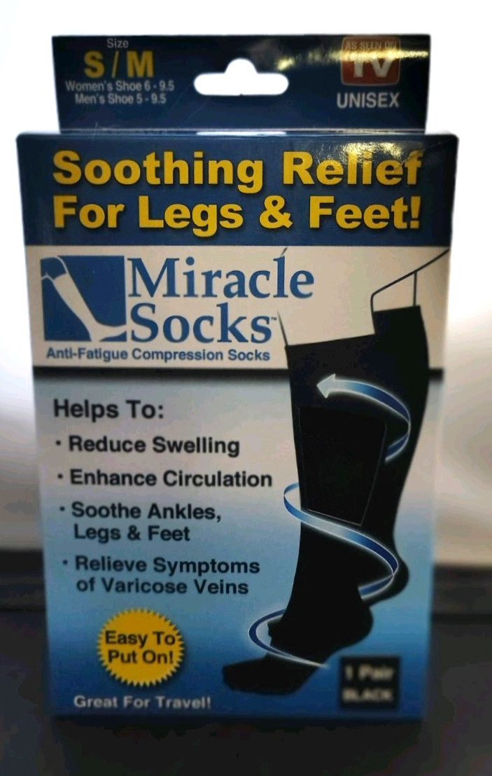 Miracle Socks Compression Socks S/M Black 1 Pair Soothing Relief 4 Legs & Feet