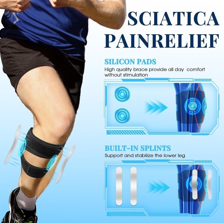 Adjustable Calf/Leg Brace Silicone Pads Metal Splints Pain Relief Black One Size