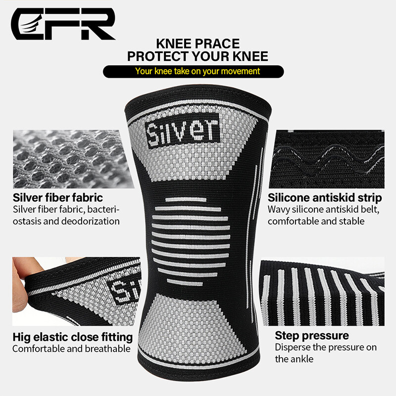 CFR Knee Sleeves Silver Compression Brace Support Sport Joint Injury Pain Relief