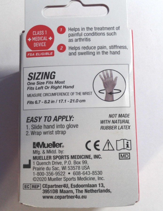 Mueller Sports Medicine Compression Support Aching Hand Black Glove Left Right