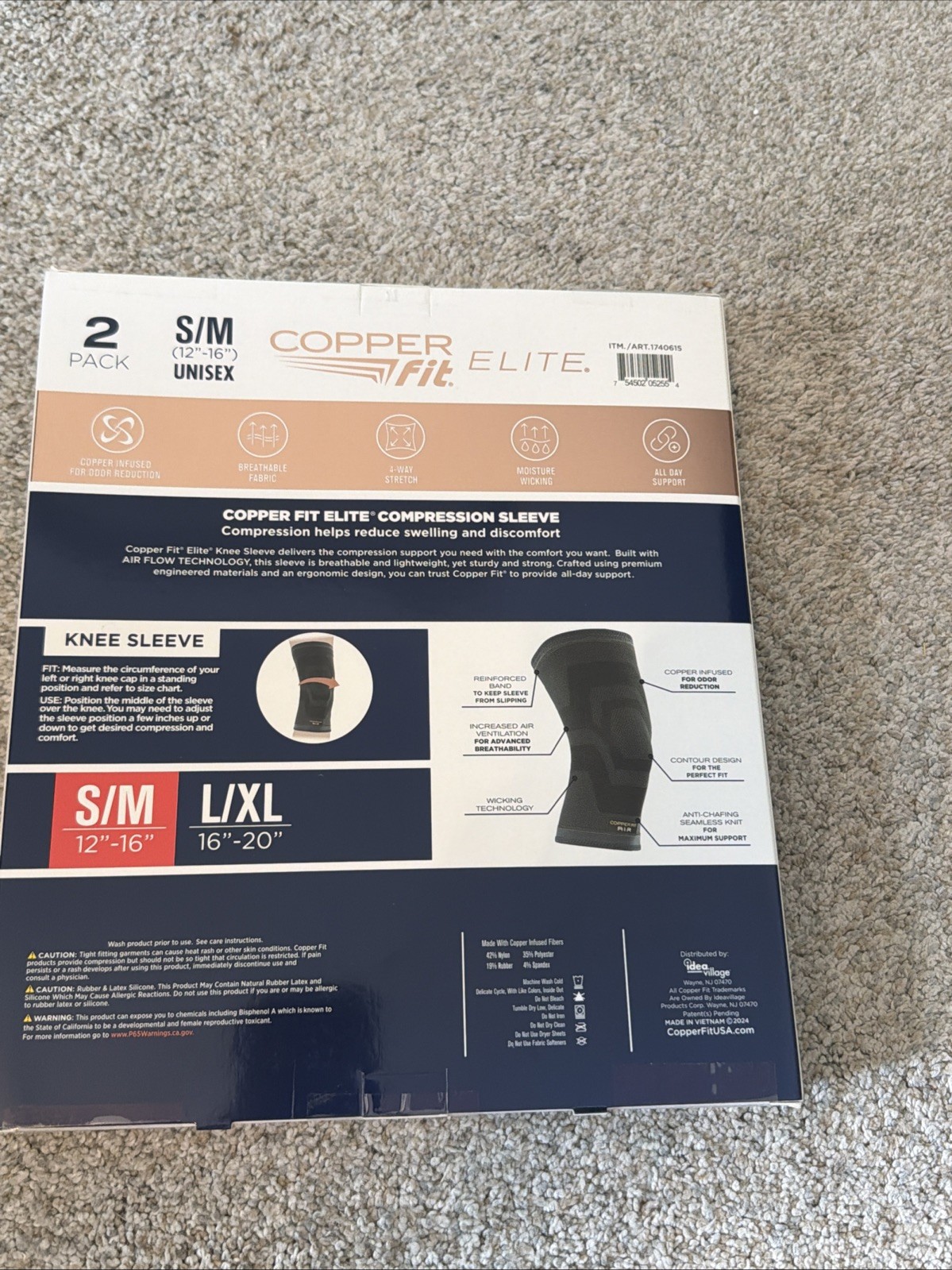 Copper Fit Elite Air Compression Knee Sleeve, 2 Pack – S/M size Open Box