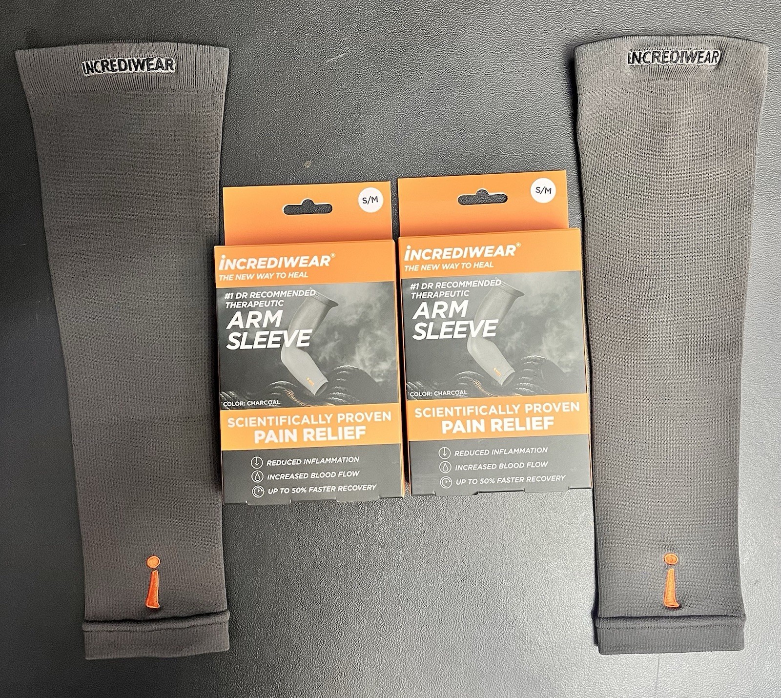 Incrediwear Arm Sleeve Pair s/m Grey Compression Sleeve- Used Good Condition