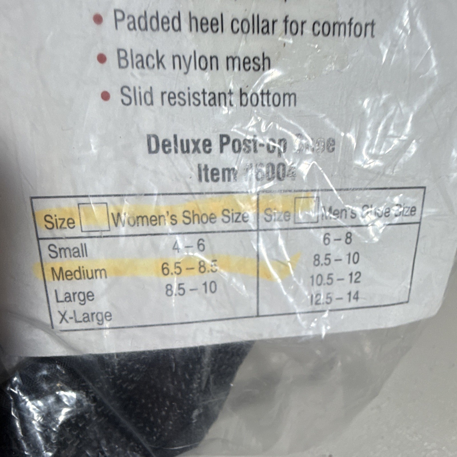 ROSE Health Care Deluxe Post-Op Shoe Black Medium Hook & Loop Straps MPN 6004