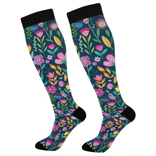 Compression Socks for Women and Men 20-30 mmHg Knee Colorful Floral Pattern