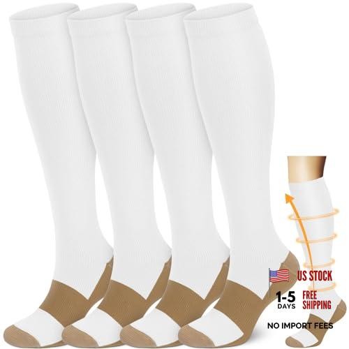 Copper Compression Socks Men & Women 4 Pairs,Best Large-X-Large A2 – White