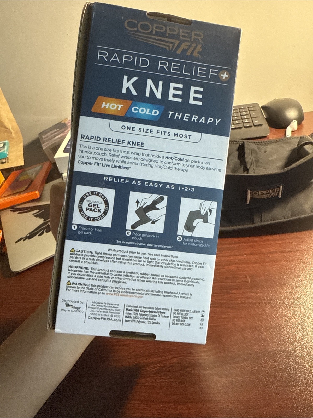 COPPER FIT RAPID RELIEF KNEE ADJUSTABLE FIT WRAP- HOT OR COLD GEL PACK- ONE SIZE