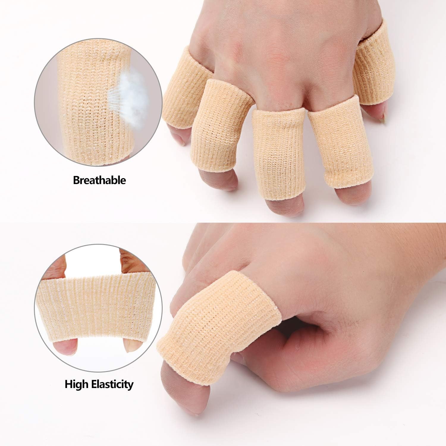 20 Pieces Finger Protector Sleeves Elastic Thumb 20 Count (Pack of 1), Beige