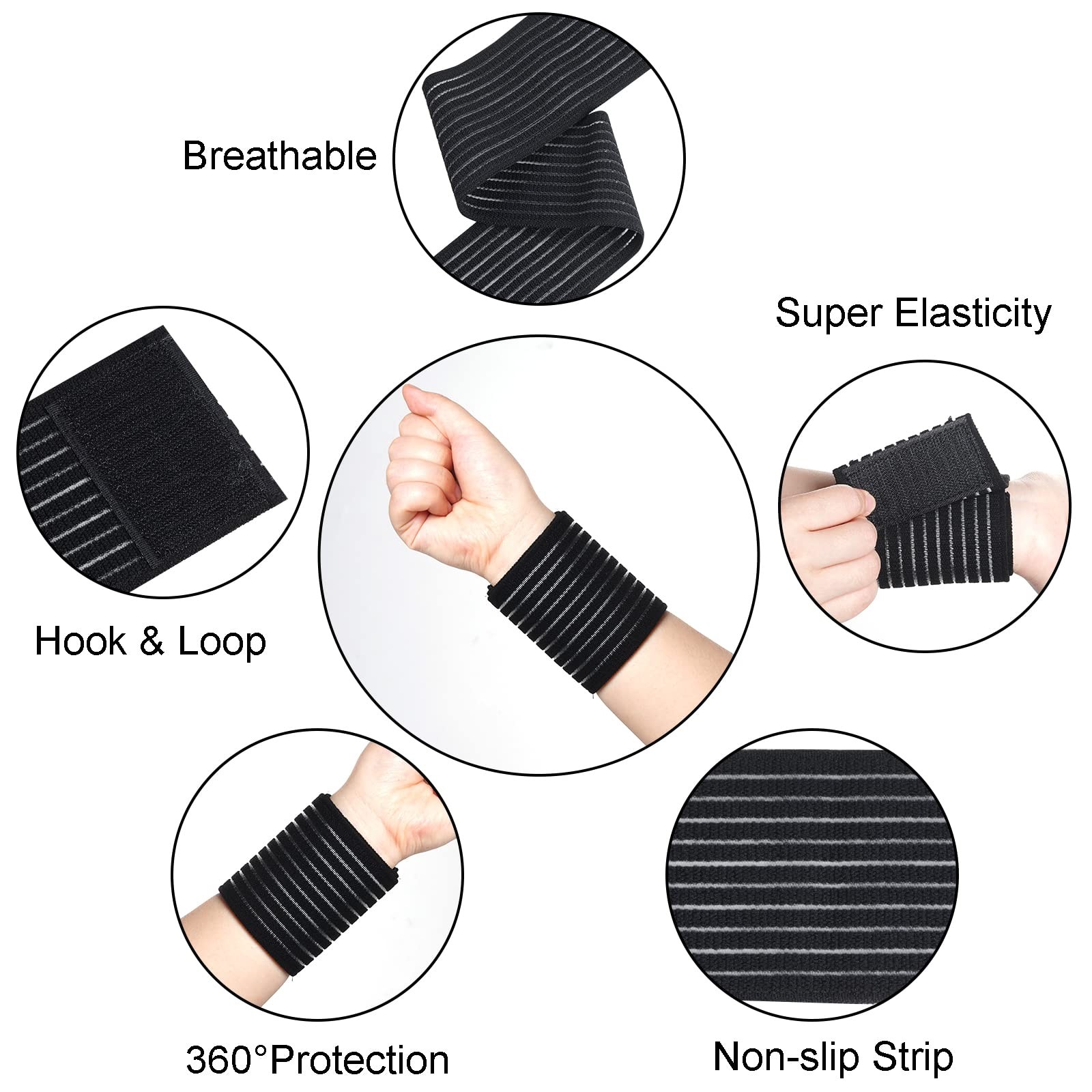 Black Elastic Wrist Compression Bandage Adjustable Wrist Strap Hand Brace Wra…