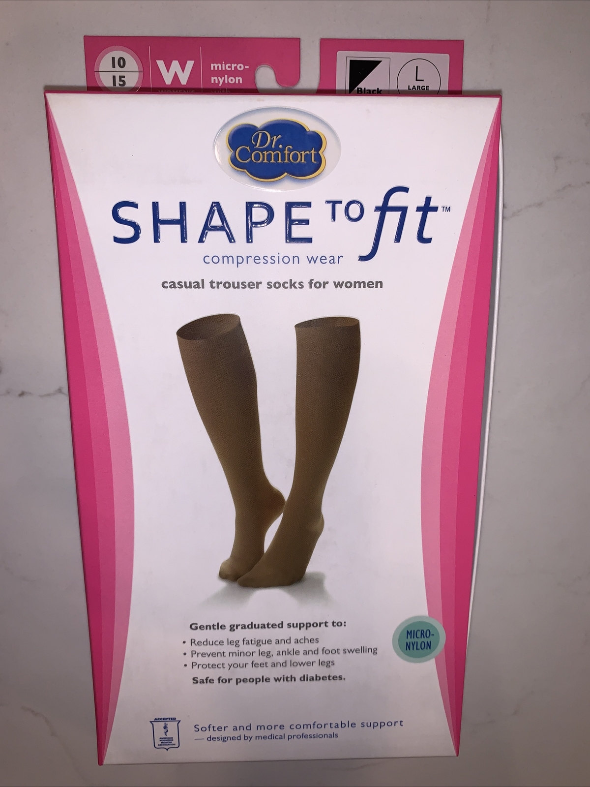 Dr Comfort Shape to Fit Womens 10-15 mmhg Compression Knee Trouser Socks Large