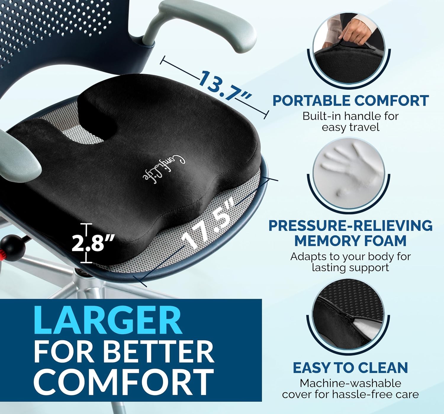 ComfiLife Premium Gel & Memory Foam Seat Cushion – Doctor one size, Black
