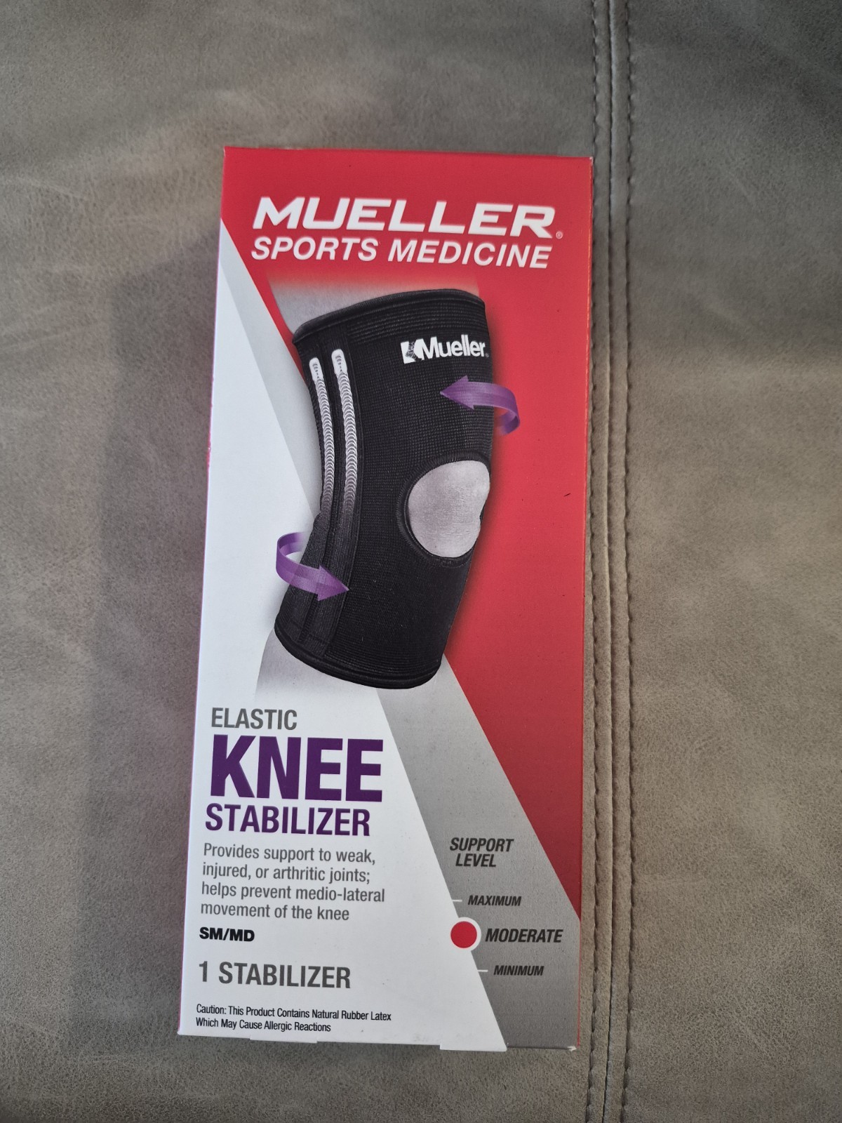 Mueller Elastic Knee Stabilizer Brace SM/MD Black Open Patella Steel Support